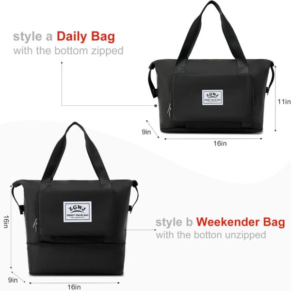 ZGWJ Travel Tote Bags, Expandable Overnight Weekender Bag for Women Foldable Car... - Image 4