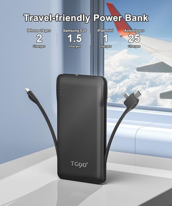 TG90° Portable Charger with Cords 10000mAh Power Bank with Built in Cables Batte... - Image 6