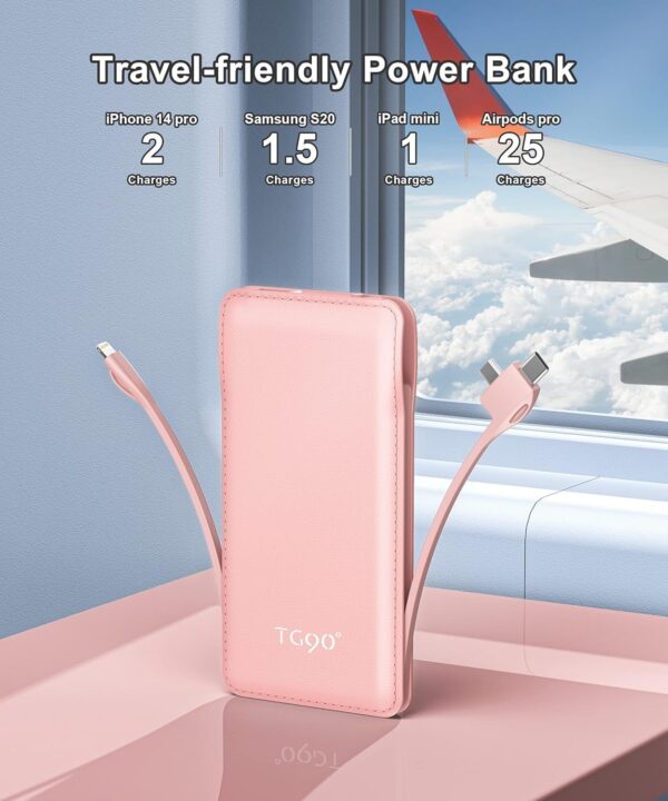 TG90° 10000mah Portable Charger Power Bank with Built-in Cables,Travel Essential... - Image 5